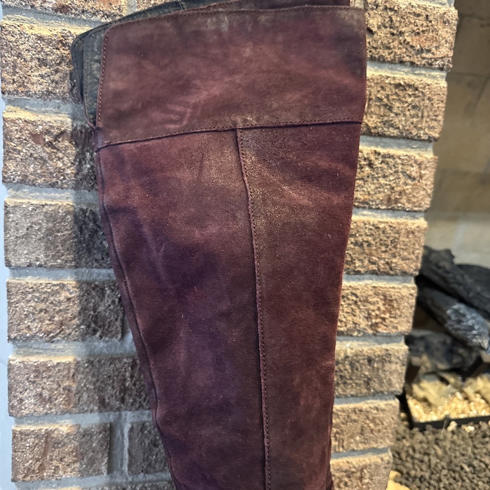 Born Over The Knee Suede Leather Block Heel Boots Women's Sz 7 Dark Red - Picture 6 of 16